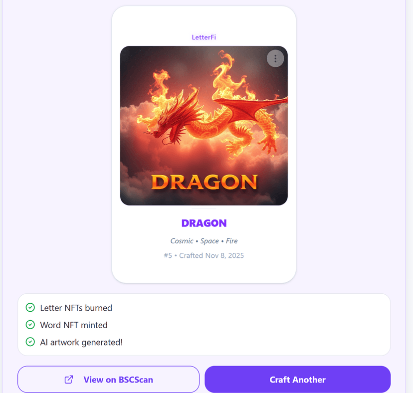 Word NFT created in Crafting Zone