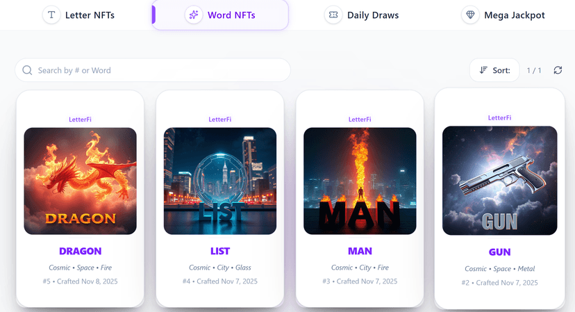 Word NFTs in User Cabinet