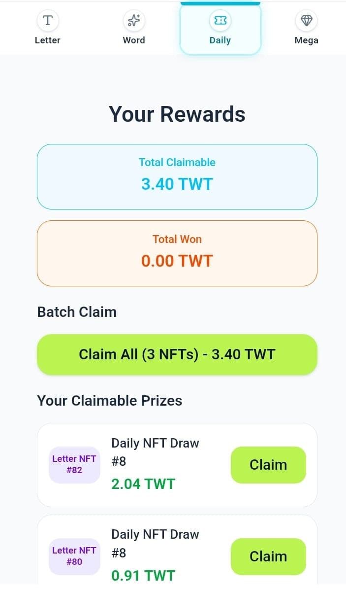 Claim rewards section in User Cabinet